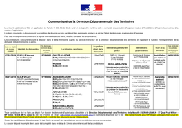 Communiqué De La Direction Départementale Des Territoires