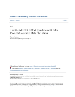 Throttle Me Not: 2015 Open Internet Order Protects Unlimited Data Plan Users