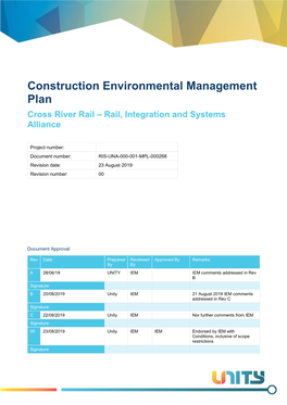 Construction Environmental Management Plan Cross River Rail – Rail, Integration and Systems Alliance