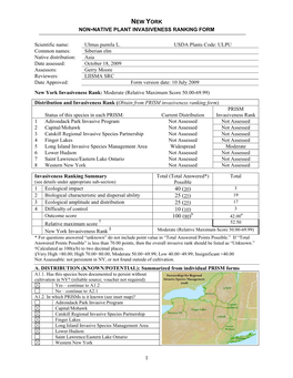 New York Non-Native Plant Invasiveness Ranking Form