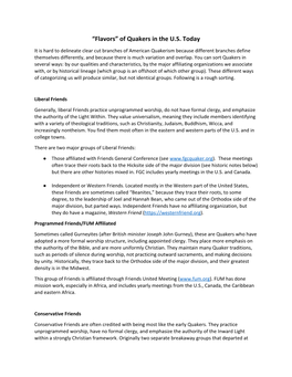 Flavors” of Quakers in the U.S