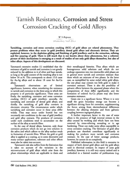 Tarnish Resistance, Corrosion and Stress Corrosion Cracking of Gold Alloys