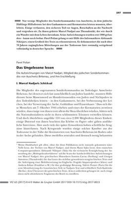 Das Ungelesene Lesen Die Aufzeichnungen Von Marcel Nadjari, Mitglied Des Jüdischen Sonderkomman- Dos Von Auschwitz-Birkenau, Und Ihre Erschließung