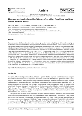 Three New Species of Alburnoides (Teleostei: Cyprinidae) from Euphrates River, Eastern Anatolia, Turkey