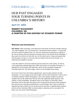 Four Turning Points in Columbia's History