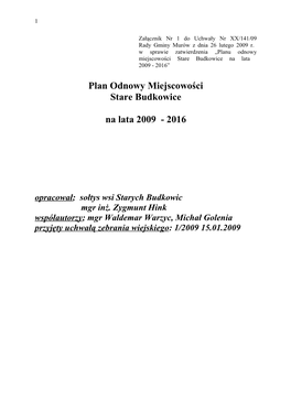 Plan Odnowy Miejscowości Stare Budkowice Na Lata