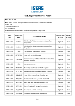 The S. Rajaratnam Private Papers