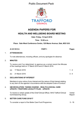 (Public Pack)Agenda Document for Health and Wellbeing Board, 15/04