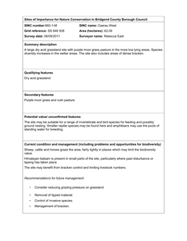 Sites of Importance for Nature Conservation in Bridgend County