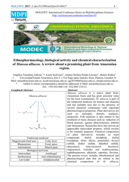 Ethnopharmacology, Biological Activity and Chemical Characterization of Mansoa Alliacea