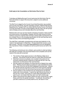 Annex 9 Draft Reply to the Consultation on Rail Action Plan for Kent