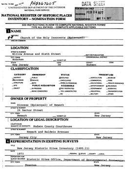 National Register of Historic Places Inventory - Nomination Form