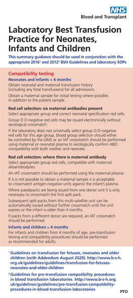 Laboratory Best Transfusion Practice for Neonates, Infants and Children