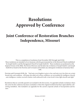 Resolutions Approved by Conference