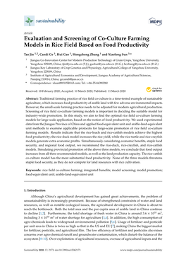 Evaluation and Screening of Co-Culture Farming Models in Rice Field Based on Food Productivity