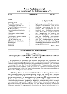 Neuer Nachrichtenbrief Der Gesellschaft Für Exilforschung E. V