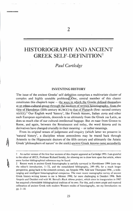 Historiography and Ancient Greek Self-Definition1