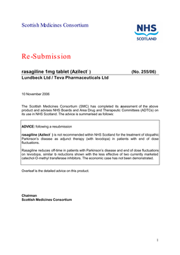 Re-Submission Rasagiline 1Mg Tablet (Azilectò) (No