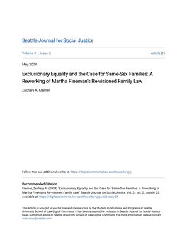 Exclusionary Equality and the Case for Same-Sex Families: a Reworking of Martha Fineman's Re-Visioned Family Law