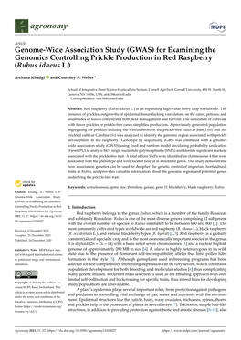 Genome-Wide Association Study (GWAS) for Examining the Genomics Controlling Prickle Production in Red Raspberry (Rubus Idaeus L.)