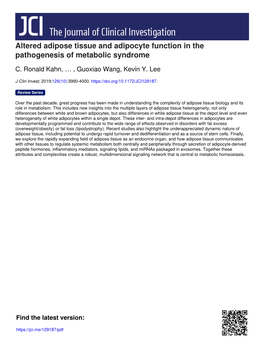 Altered Adipose Tissue and Adipocyte Function in the Pathogenesis of Metabolic Syndrome