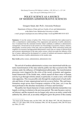 Police Science As a Source of Modern Administrative Sciences