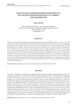 Strategi Dan Performa Program Kompas Tv Dalam Menghadapi Persaingan Tv Berita Pada Pilpres 2019