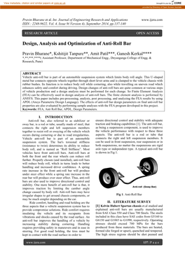 Design, Analysis and Optimization of Anti-Roll Bar