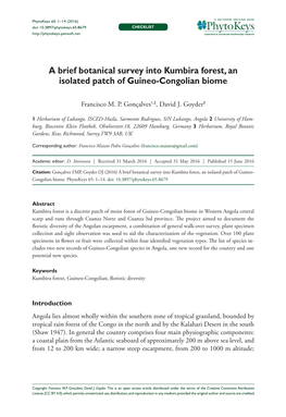 A Brief Botanical Survey Into Kumbira Forest, an Isolated Patch of Guineo-Congolian Biome