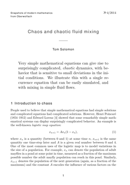 Chaos and Chaotic Fluid Mixing