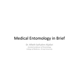 Medical Entomology in Brief