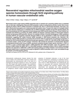 Resveratrol Regulates Mitochondrial Reactive Oxygen Species Homeostasis Through Sirt3 Signaling Pathway in Human Vascular Endothelial Cells