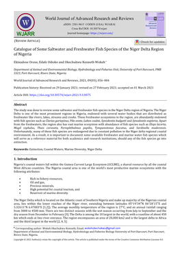 Catalogue of Some Saltwater and Freshwater Fish Species of the Niger Delta Region of Nigeria