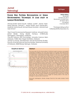 Flood Risk Pattern Recognition by Using Environmetric Technique- a Case