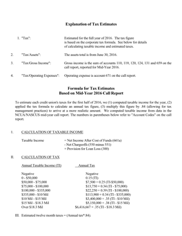 Explanation of Tax Estimates Formula for Tax Estimates Based on Mid