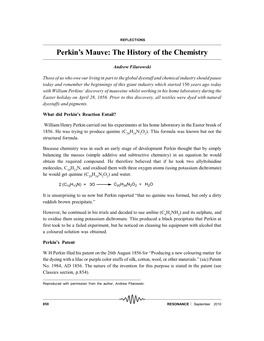 Perkin's Mauve: the History of the Chemistry