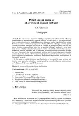 Definitions and Examples of Inverse and Ill-Posed Problems
