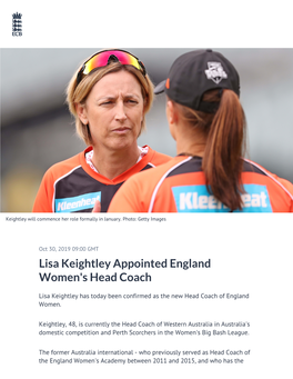 Lisa Keightley Appointed England Women's Head Coach