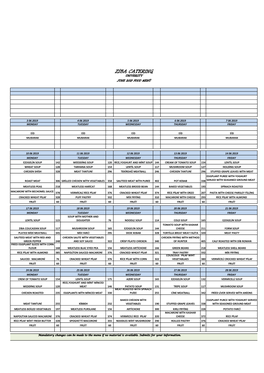 Ziba Catering Universty June 2019 Food Menü