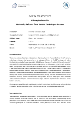 Philosophy in Berlin: University Reforms from Kant to the Bologna Process