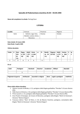 Episodio Di Pedemontana Vicentina 25.03 – 03.04.1944