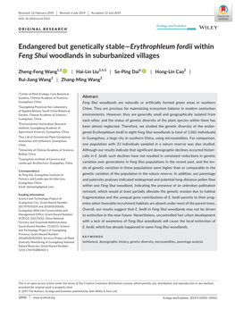 Endangered but Genetically Stable—Erythrophleum Fordii Within Feng Shui Woodlands in Suburbanized Villages