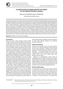 Classification of Urban Habitats of Towns of the Udmurt Republic (Russia)