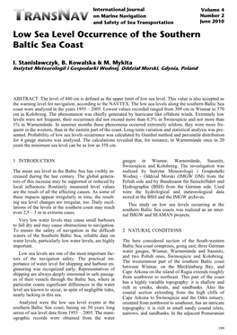 Low Sea Level Occurrence of the Southern Baltic Sea Coast