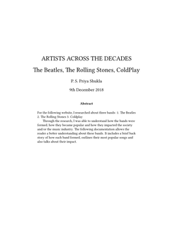 ARTISTS ACROSS the DECADES the Beatles, the Rolling Stones, Coldplay