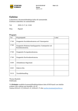 KALLELSE KF Sida 1 (3) KOMMUN Datum 2020-12-10