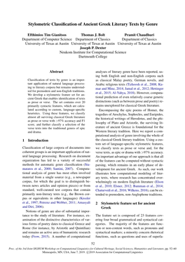 Stylometric Classification of Ancient Greek Literary Texts by Genre