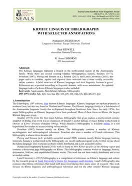 Khmuic Linguistic Bibliography with Selected Annotations