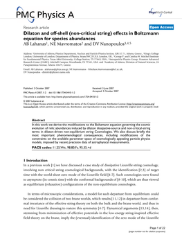 Dilaton and Off-Shell (Non-Critical String) Effects in Boltzmann Equation for Species Abundances AB Lahanas1, NE Mavromatos2 and DV Nanopoulos3,4,5