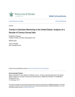 Trends in Volunteer Mentoring in the United States: Analysis of a Decade of Census Survey Data